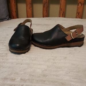Black Leather Slingback Clogs